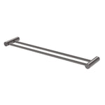 Phoenix Vivid Slimline double towel rail in brushed carbon, 600mm, with dual slim metal bars and round wall mounts