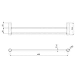 Phoenix Vivid Slimline double towel rail technical drawing, brushed carbon, 600mm and 800mm dimensions shown with concealed fixings
