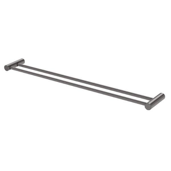 Phoenix Vivid Slimline double towel rail in brushed carbon, slimline dual bar bathroom accessory on white background