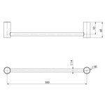 Technical drawing of Phoenix Vivid Slimline hand towel rail in brushed carbon, showing measurements and concealed fixings.