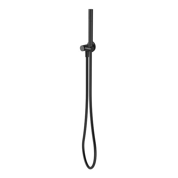 Phoenix Vivid Slimline matte black hand shower with hose, wall-mounted on white background