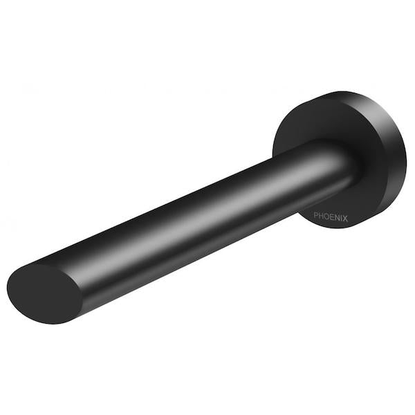 Phoenix Vivid Slimline oval basin/bath outlet in matte black, wall-mounted spout with round backplate