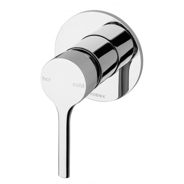 Phoenix Vivid Slimline oval shower wall mixer in chrome, wall-mounted with round trim plate and slim handle