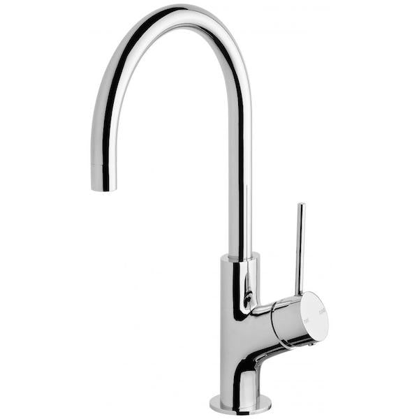 Phoenix Vivid Slimline chrome gooseneck sink mixer tap with oval handle, side lever and high arc spout