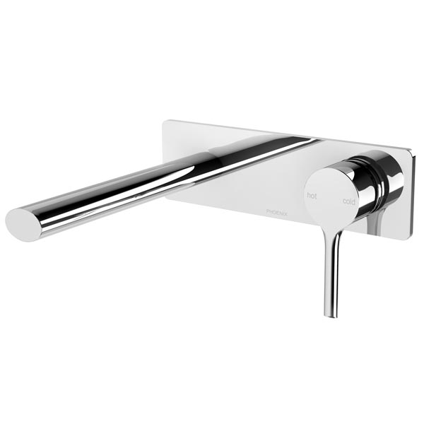 Phoenix Vivid Slimline chrome wall basin/bath mixer set with oval spout and round control lever