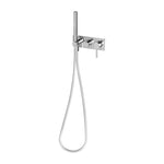 Phoenix Vivid Slimline Oval wall shower system in chrome with hand shower, hose and wall mixer on white background