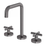 Phoenix Vivid Slimline Plus 3 piece basin set in brushed carbon, hob mounted with tall curved spout and cross handles