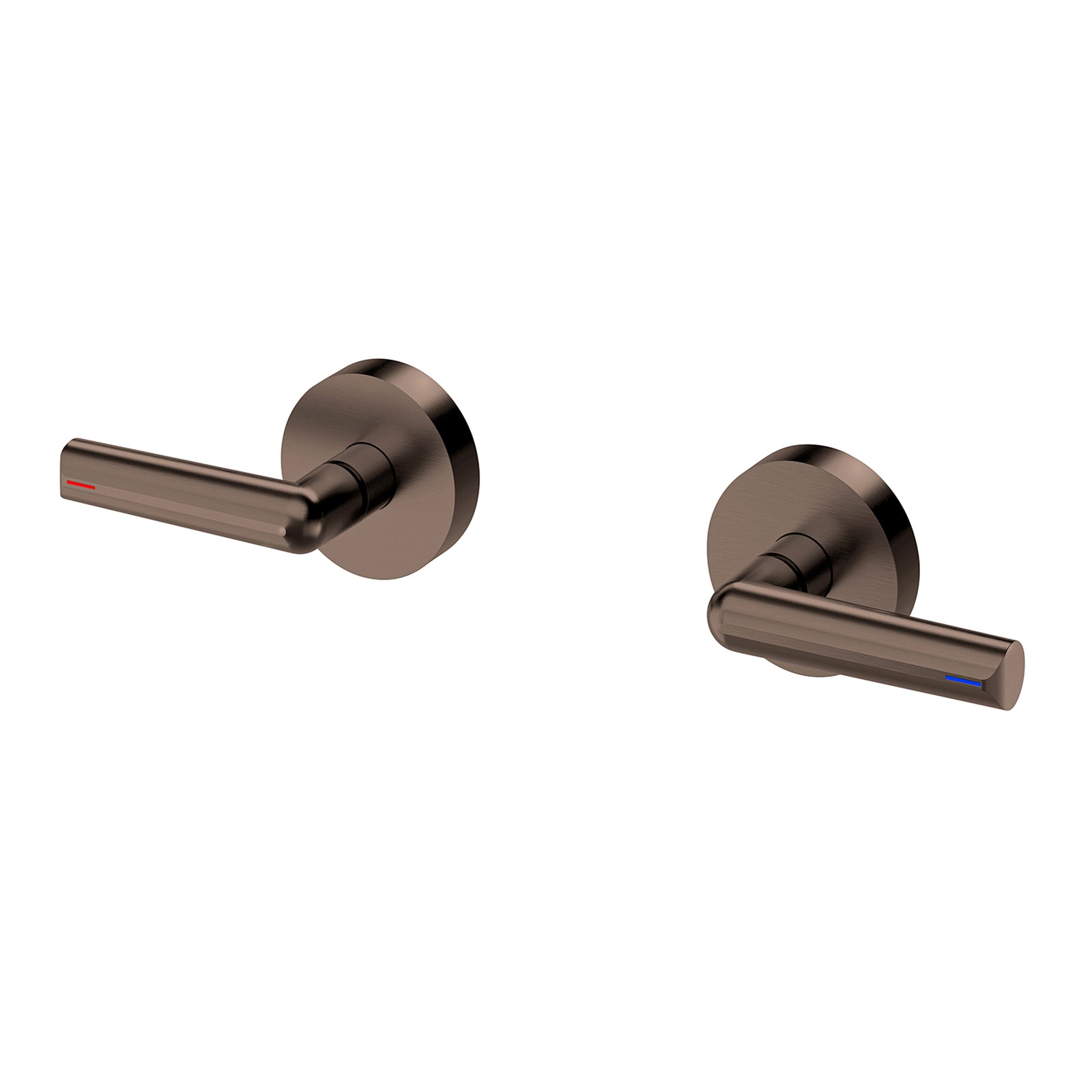 Phoenix Vivid Slimline Plus lever wall top assemblies in brushed bronze, shown as a pair on white background