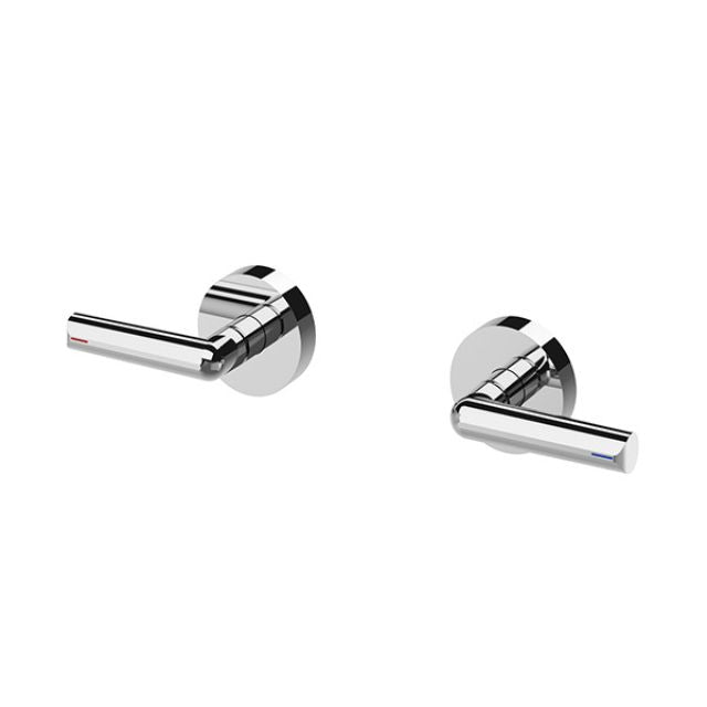 Phoenix Vivid Slimline Plus chrome lever wall top assemblies, pair of wall-mounted tap handles with round plates