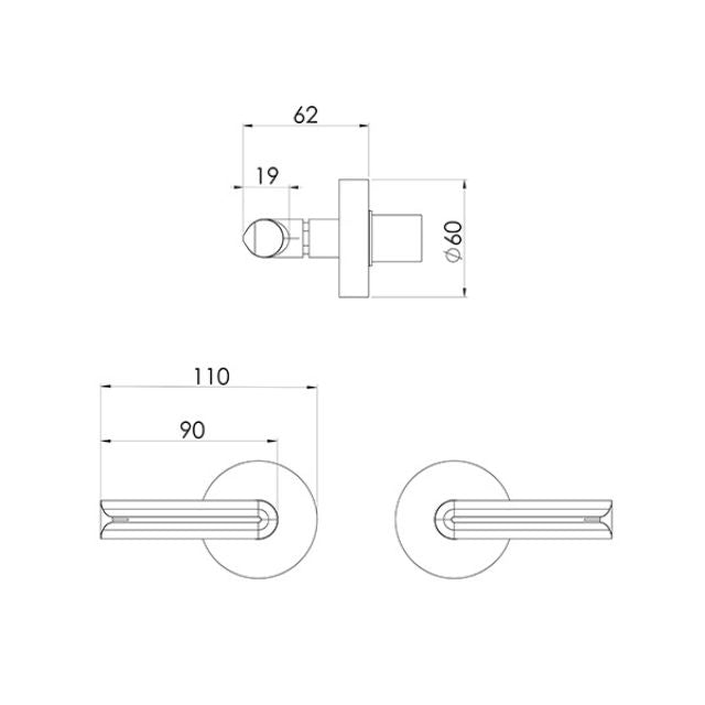 Technical drawing of Phoenix Vivid Slimline Plus lever wall top assemblies, brushed nickel, showing dimensions and side/front views