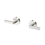 Phoenix Vivid Slimline Plus wall top assemblies in brushed nickel, pair of lever taps with hot and cold indicators on white background