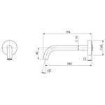 Phoenix Vivid Slimline Plus wall basin/bath outlet technical drawing, brushed bronze, 180mm reach with dimensions shown
