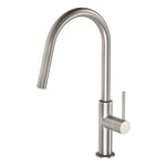 Phoenix Vivid Slimline pull out sink mixer in brushed nickel, hob mounted tap with curved swivel spout and side lever