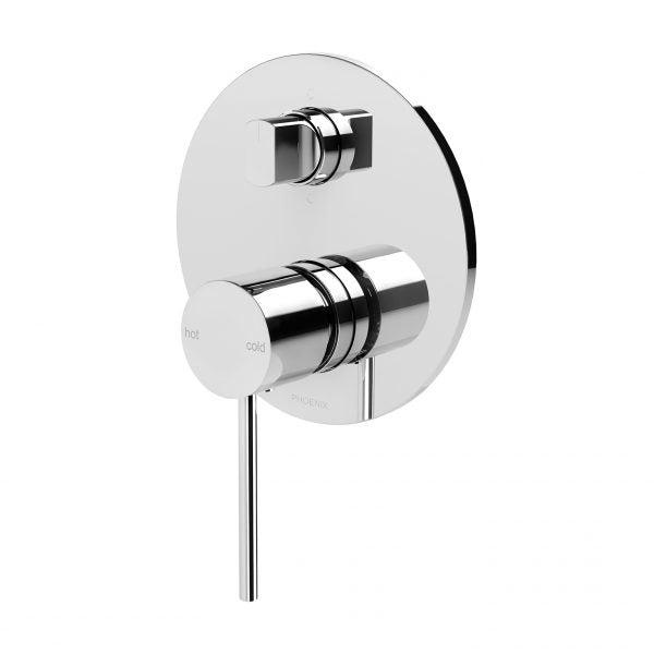 Phoenix Vivid Slimline chrome wall-mounted shower/bath diverter mixer with round plate and slim lever handle