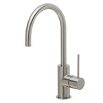 Phoenix Vivid Slimline gooseneck sink mixer in brushed nickel, side lever, hob mounted tap on white background