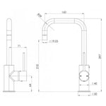 Phoenix Vivid Slimline chrome sink mixer technical drawing, side lever gooseneck tap with 160mm reach and dimensions shown