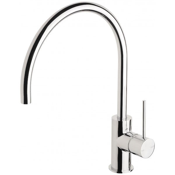 Phoenix Vivid Slimline chrome gooseneck sink mixer with side lever, hob mounted tap shown on white background