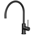 Phoenix Vivid Slimline matte black gooseneck sink mixer with side lever, shown on white background