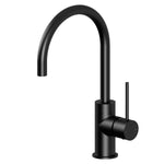 Phoenix Vivid Slimline matte black gooseneck sink mixer with side lever, shown on white background