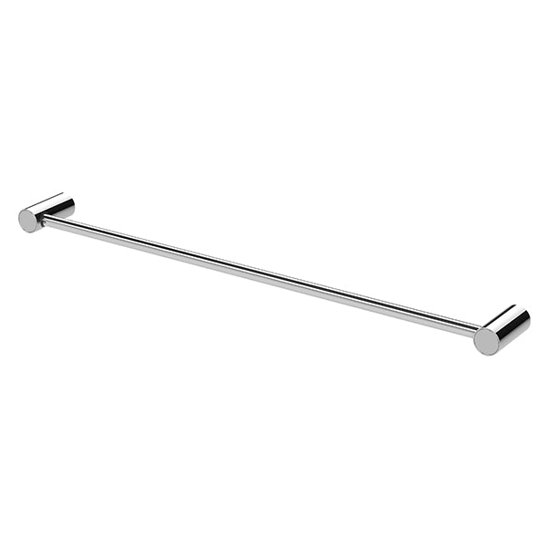 Phoenix Vivid Slimline single towel rail in chrome, 600mm, with round wall mounts on white background