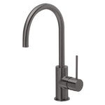 Phoenix Vivid Slimline side lever sink mixer, brushed carbon, with 160mm gooseneck spout and round handle on white background