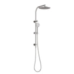 Phoenix Vivid Slimline SS 316 twin shower in stainless steel, wall-mounted with round overhead rose and handheld on rail