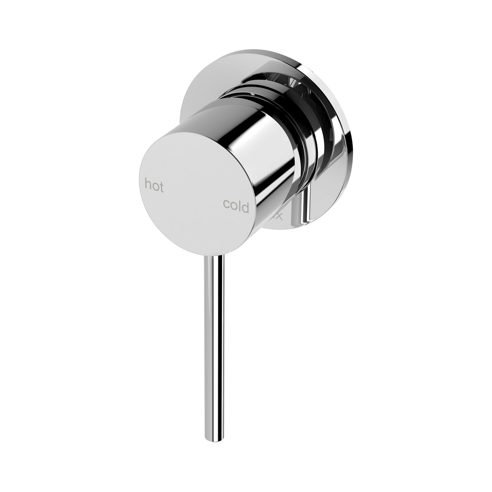 Phoenix Vivid Slimline chrome shower wall mixer with round backplate and hot/cold handle, front view