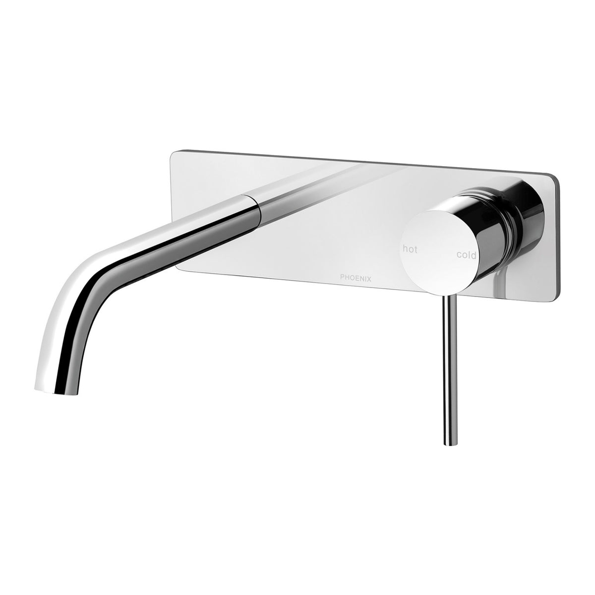 Phoenix Vivid Slimline chrome wall basin/bath mixer set with round lever and rectangular backplate