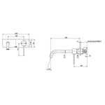 Phoenix Vivid Slimline SwitchMix wall basin/bath mixer set technical drawing, showing 230mm spout and 200mm backplate in matte black