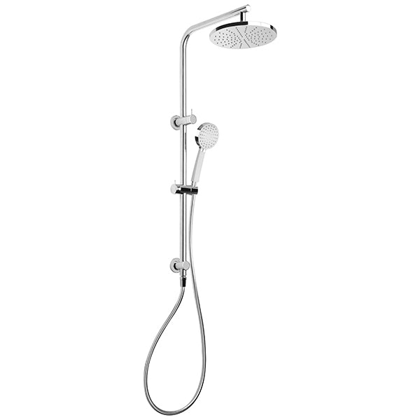 Phoenix Vivid Slimline twin shower in chrome, with overhead round shower and adjustable hand shower on rail