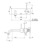 Phoenix Vivid Slimline wall basin/bath mixer set technical drawing in brushed nickel, showing front and side dimensions