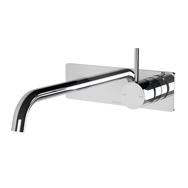 Phoenix Vivid Slimline Up wall basin/bath mixer set in chrome, wall-mounted with slim lever and curved spout.