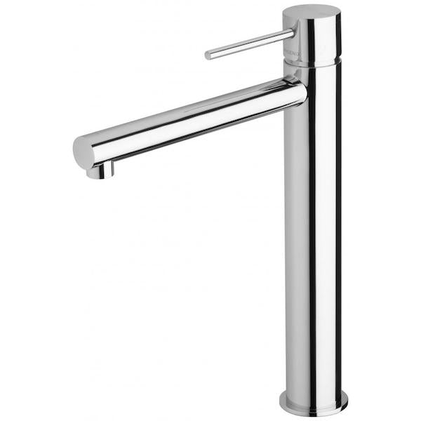 Phoenix Vivid Slimline vessel mixer tap in polished chrome, tall cylindrical design with slim lever handle on white background
