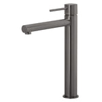 Phoenix Vivid Slimline vessel mixer in brushed carbon, tall vessel basin tap with slim lever and cylindrical body