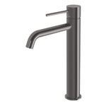 Phoenix Vivid Slimline vessel mixer tap, curved outlet, brushed carbon finish, side lever, isolated on white