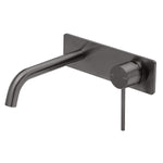 Phoenix Vivid Slimline wall basin mixer set, brushed carbon, curved spout and slim lever handle on rectangular backplate