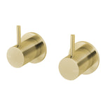 Phoenix Vivid Slimline pair of brushed gold wall top taps with slim pin lever handles, hot and cold set on white background