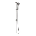 Phoenix Vivid Slimline rail shower in brushed carbon with handheld shower and wall-mounted rail