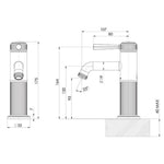 Technical drawing of Phoenix Wiltern basin mixer in chrome, showing front and side views with dimensions and 25° spout angle