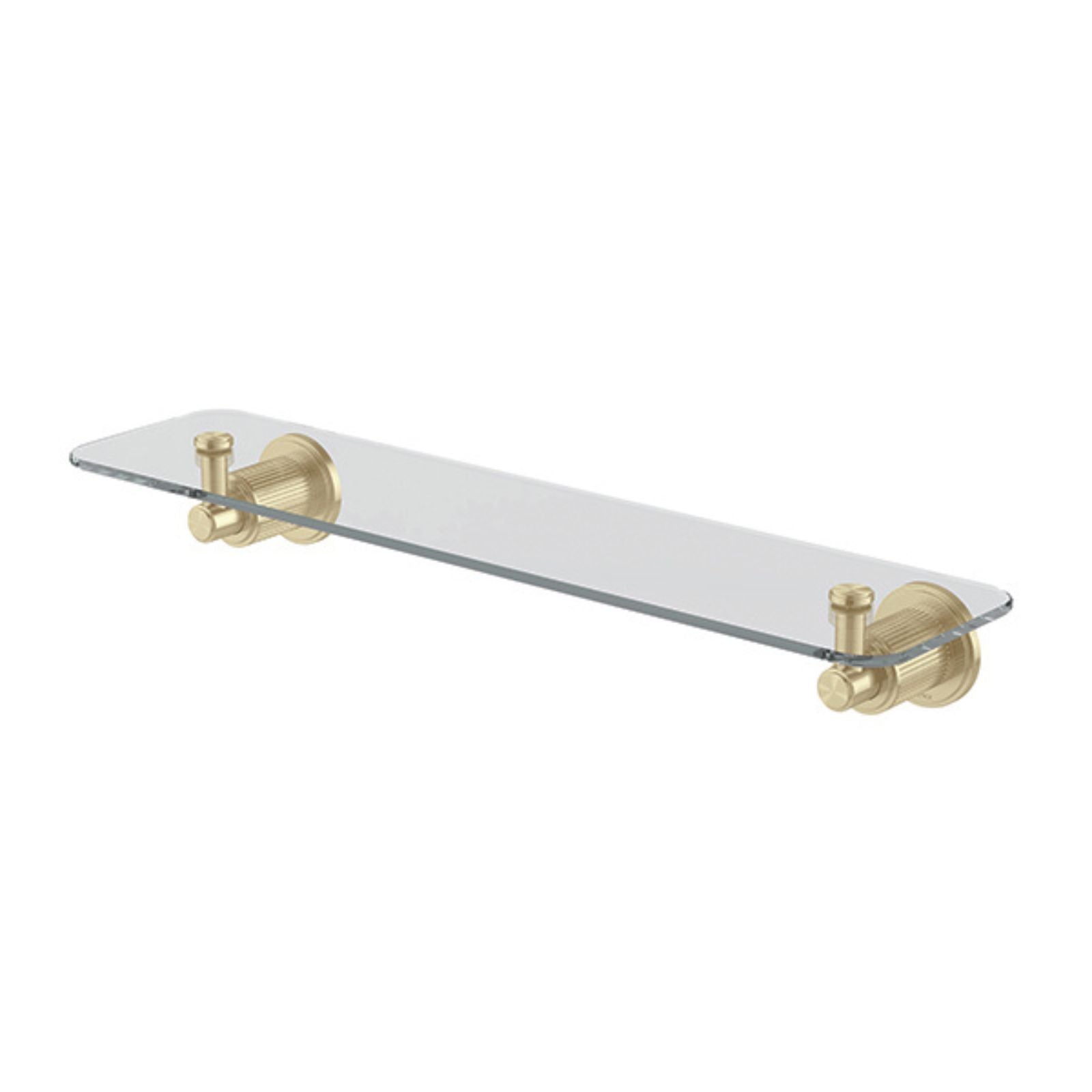 Phoenix Wiltern 450mm glass shelf in brushed gold, with clear glass and dual wall mounts
