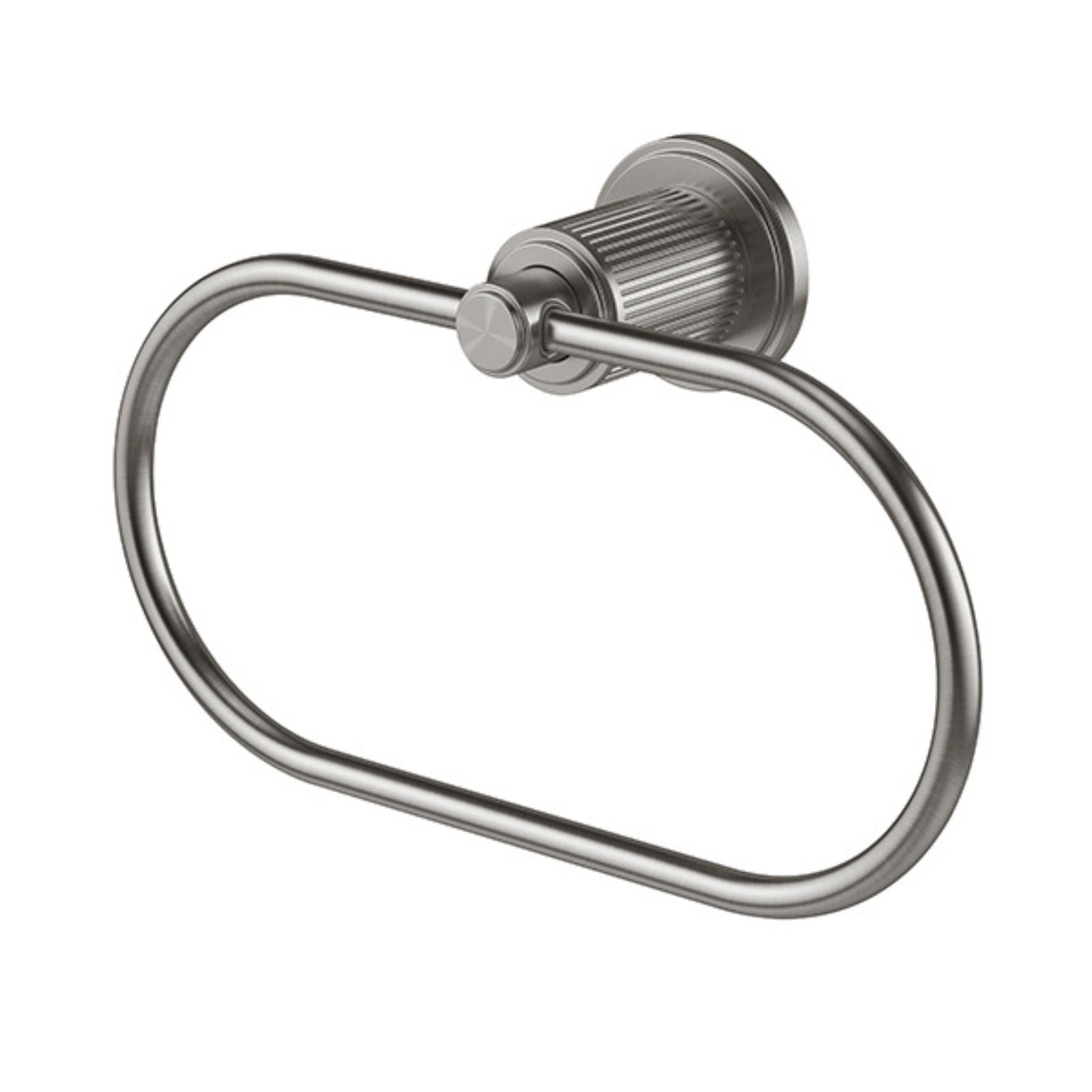 Phoenix Wiltern hand towel holder in brushed carbon with oval ring and fluted round wall plate
