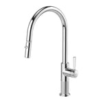 Phoenix Wiltern chrome pull out sink mixer with high gooseneck swivel spout and side lever on white background