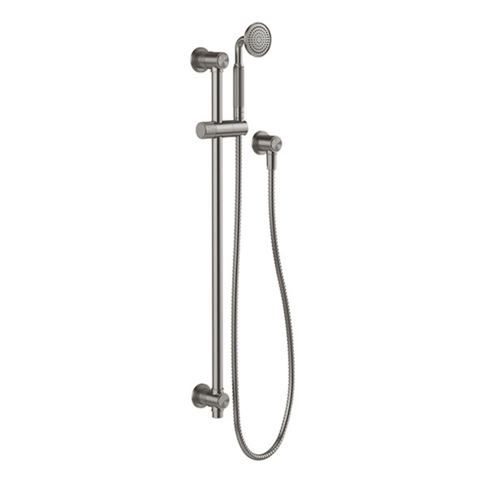 Phoenix Wiltern rail shower in brushed carbon with rail, round handpiece and flexible hose