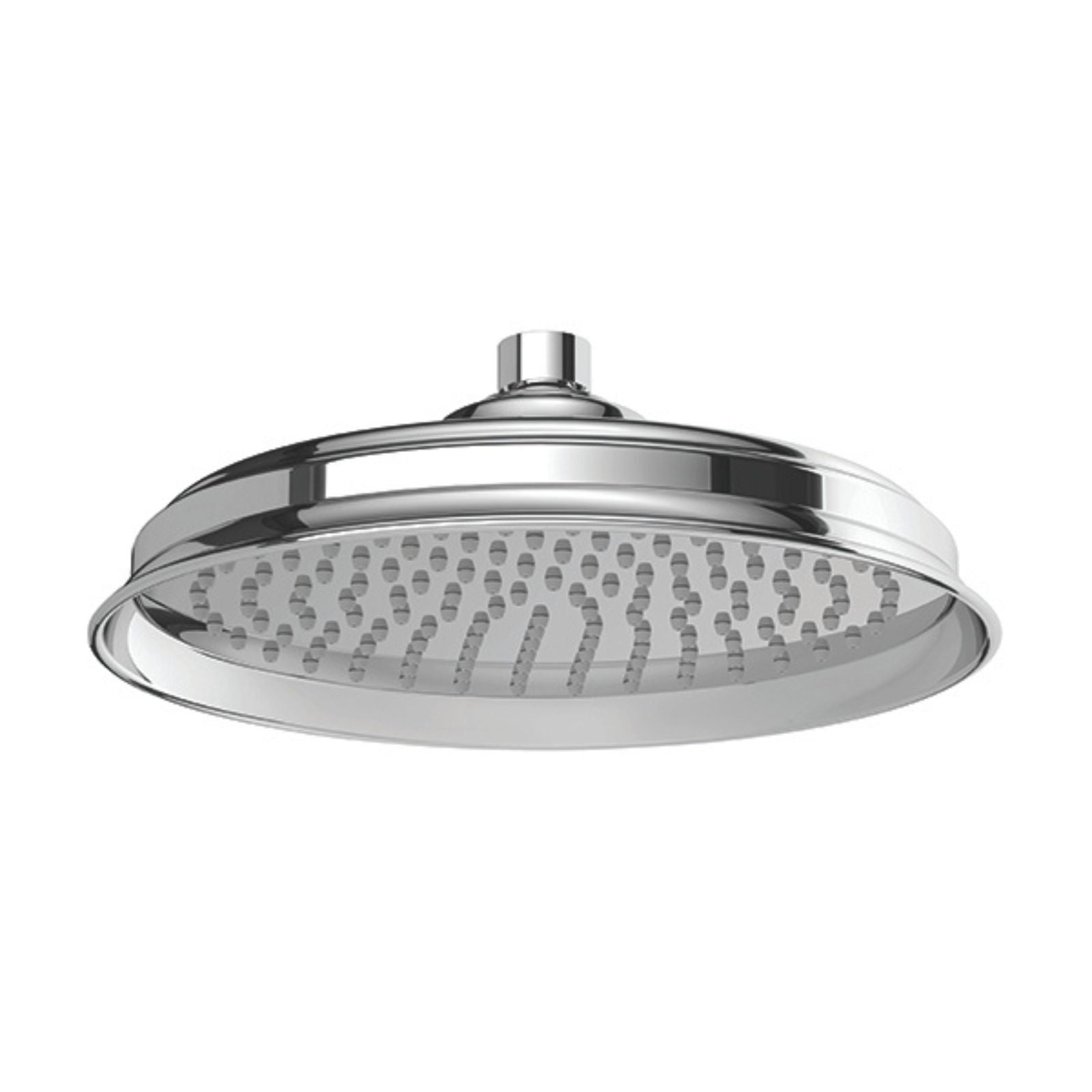 Phoenix Wiltern chrome shower rose with fluted, Art Deco styling, shown front-on on a white background