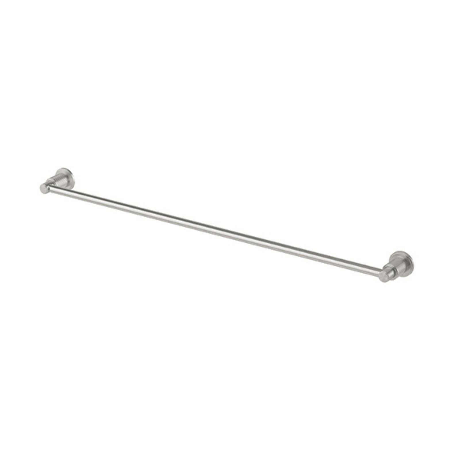 Phoenix Wiltern single towel rail in brushed nickel, 800mm, with round wall mounts on a white background
