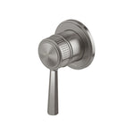 Phoenix Wiltern SwitchMix wall mixer in brushed carbon, with round fluted handle and lever on white background
