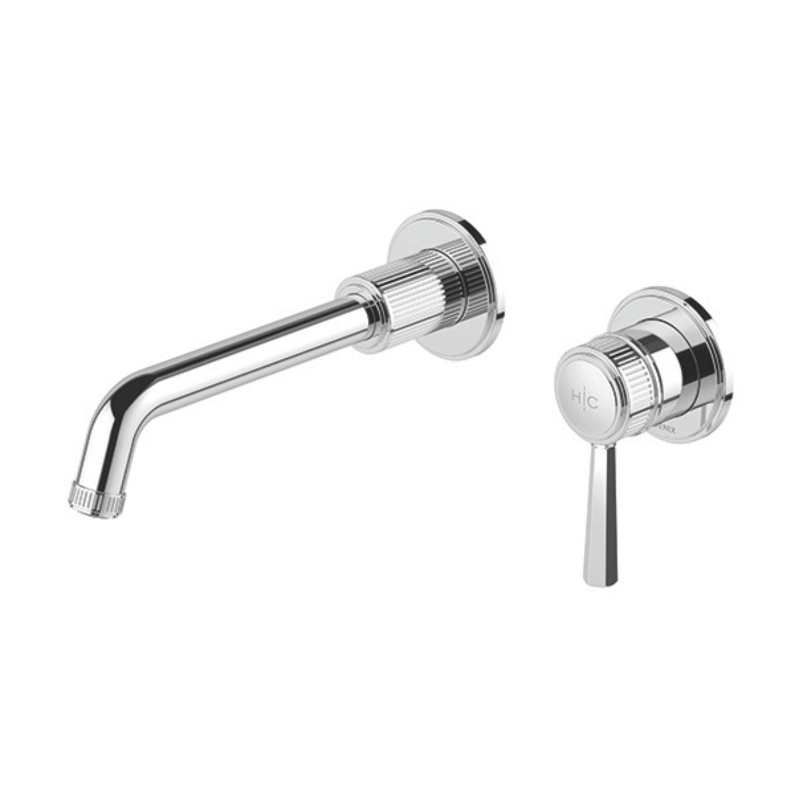 Phoenix Wiltern chrome wall basin/bath mixer set with fluted round plates and lever handle
