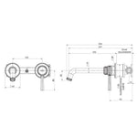 Phoenix Wiltern SwitchMix wall basin/bath mixer set technical drawing, chrome, wall-mounted with dimensions