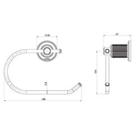 Phoenix Wiltern toilet roll holder technical drawing, brushed carbon, with dimensions and side view