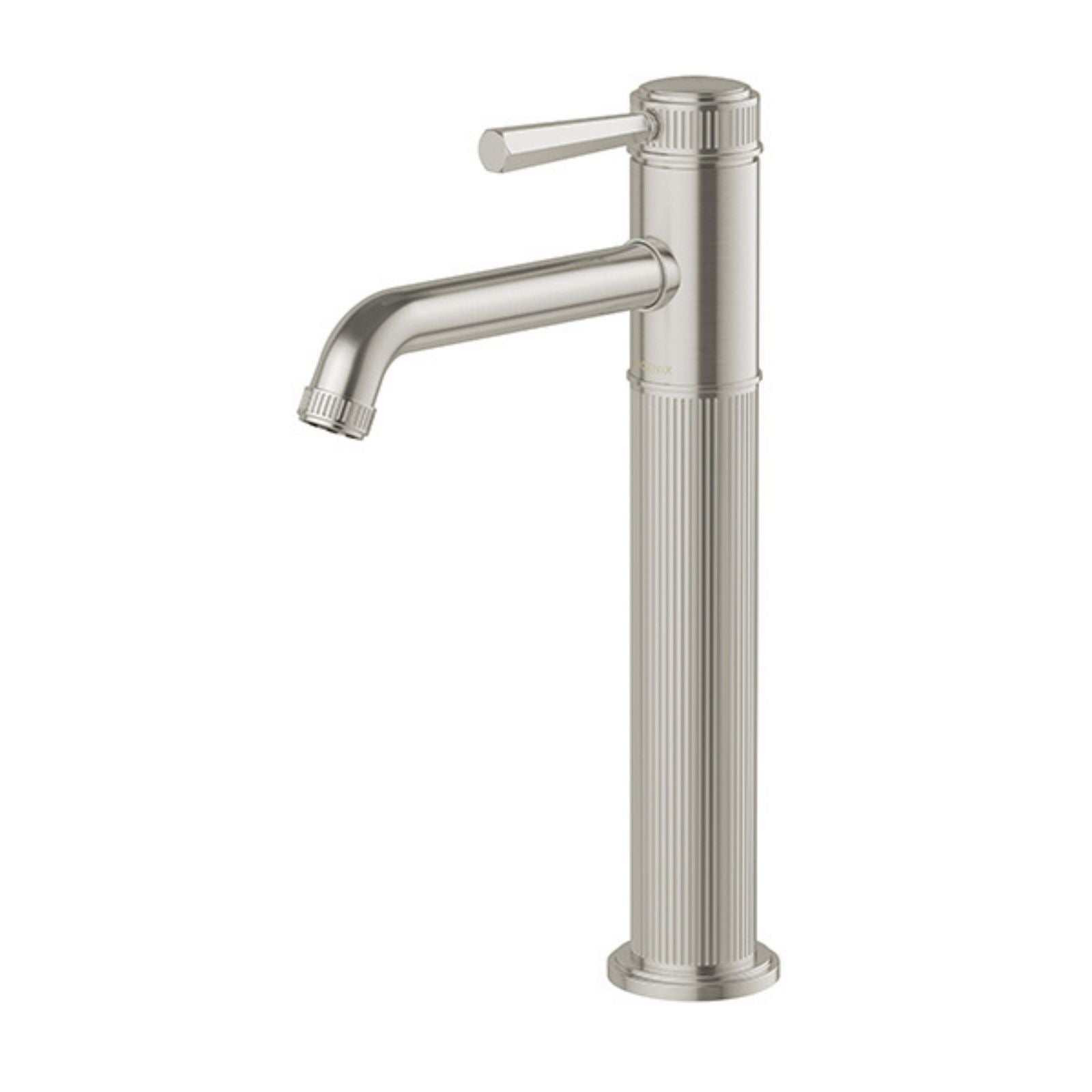 Phoenix Wiltern tall vessel mixer in brushed nickel with fluted Art Deco detailing and curved spout